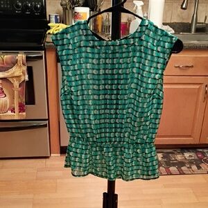 Halogen Teal and Black Patterned Blouse